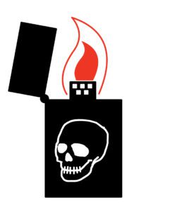 Black lighter with skull on it.