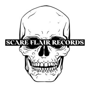 Words scare flair records over a skull.