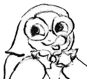 Black and white cartoon character.