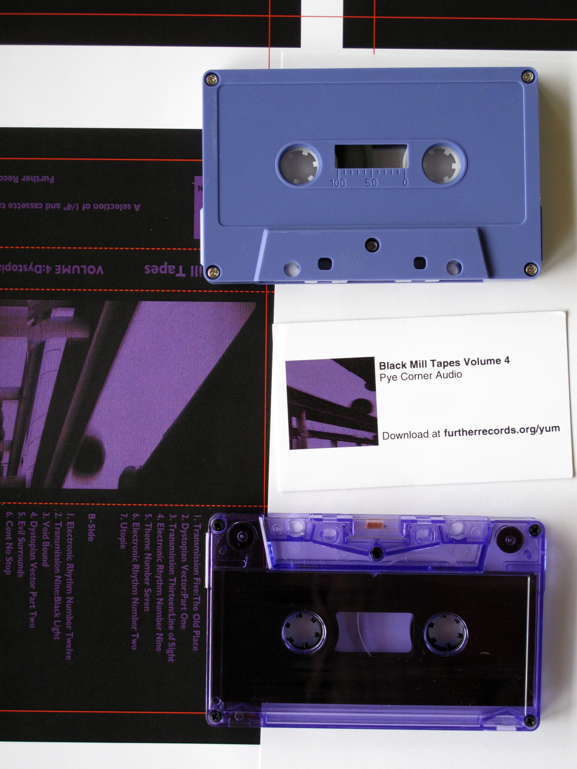 two purple cassette tapes